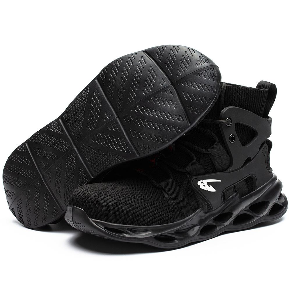 Sneakers for Men Women Lightweight Construction Safety Shoes Comfortable Puncture Proof Slip On Indestructible Steel Toe Work Shoes Black