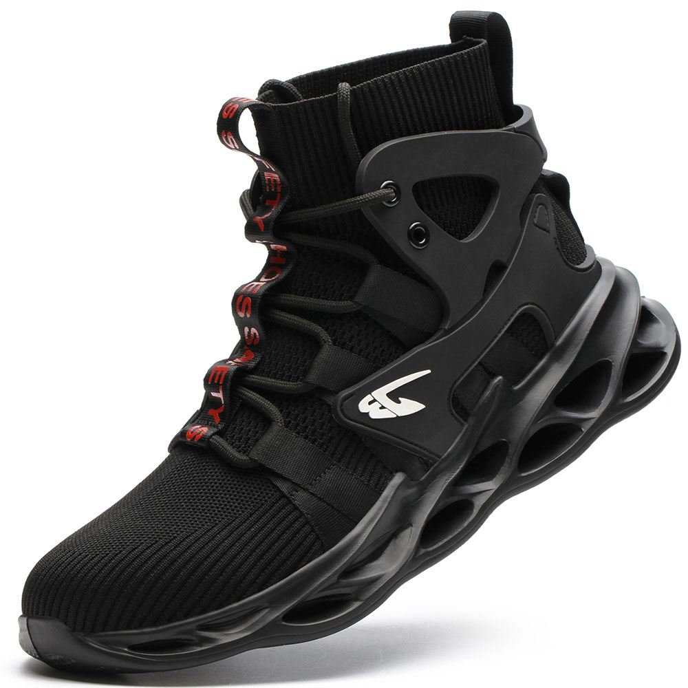 Sneakers for Men Women Lightweight Construction Safety Shoes Comfortable Puncture Proof Slip On Indestructible Steel Toe Work Shoes Black