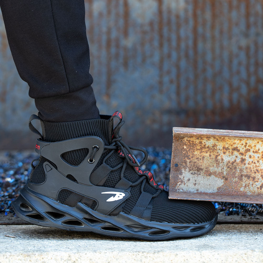 Sneakers for Men Women Lightweight Construction Safety Shoes Comfortable Puncture Proof Slip On Indestructible Steel Toe Work Shoes Black