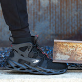 Sneakers for Men Women Lightweight Construction Safety Shoes Comfortable Puncture Proof Slip On Indestructible Steel Toe Work Shoes Black