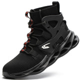 Sneakers for Men Women Lightweight Construction Safety Shoes Comfortable Puncture Proof Slip On Indestructible Steel Toe Work Shoes Black