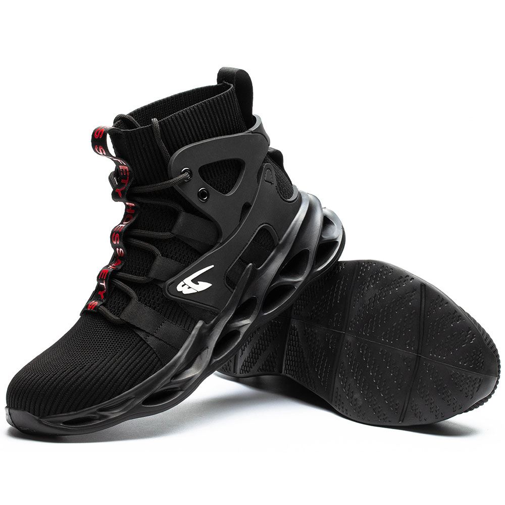 Sneakers for Men Women Lightweight Construction Safety Shoes Comfortable Puncture Proof Slip On Indestructible Steel Toe Work Shoes Black