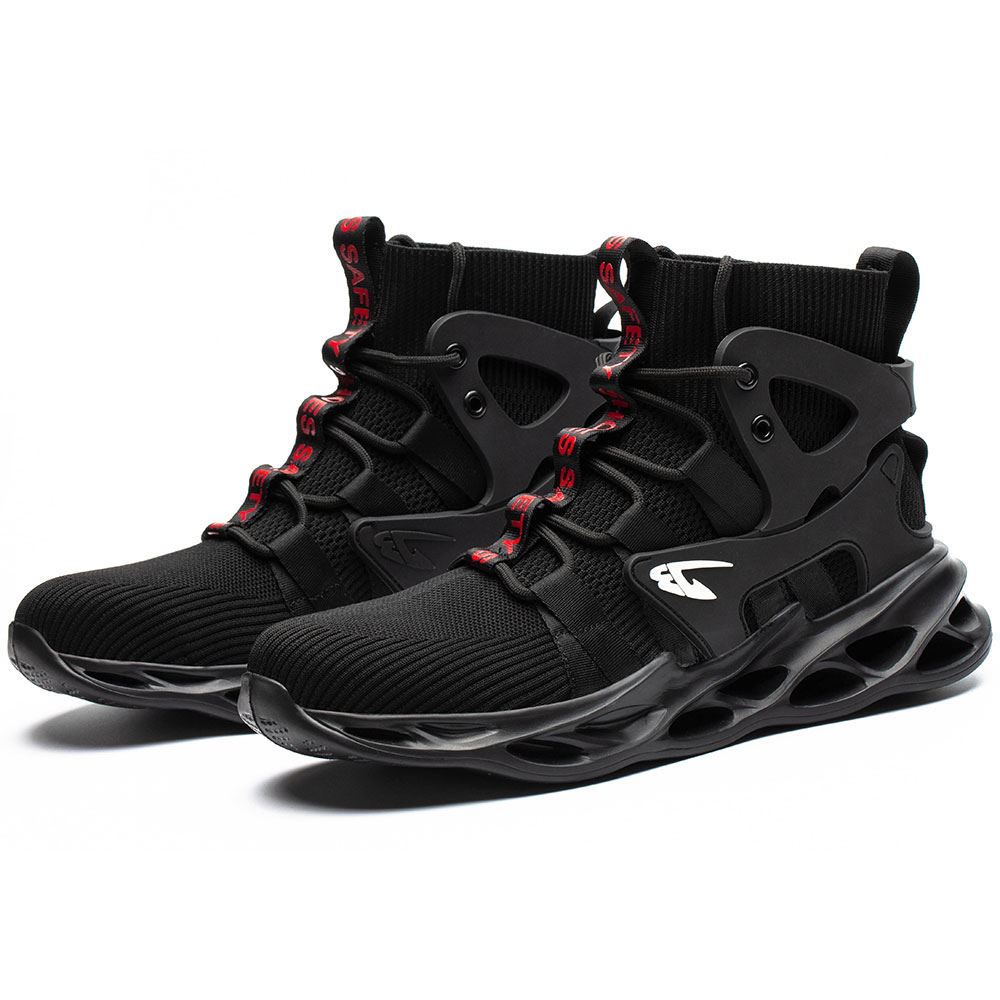 Sneakers for Men Women Lightweight Construction Safety Shoes Comfortable Puncture Proof Slip On Indestructible Steel Toe Work Shoes Black