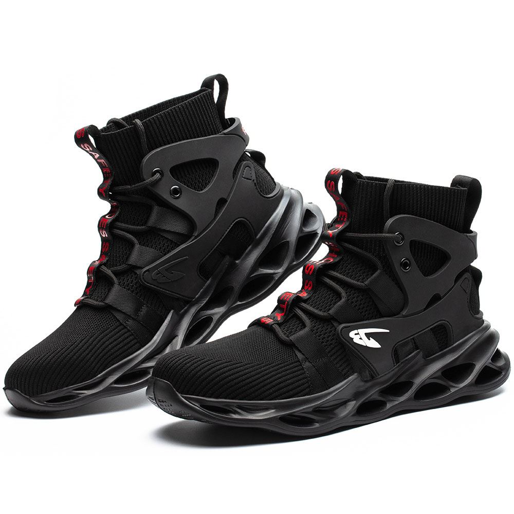 Sneakers for Men Women Lightweight Construction Safety Shoes Comfortable Puncture Proof Slip On Indestructible Steel Toe Work Shoes Black