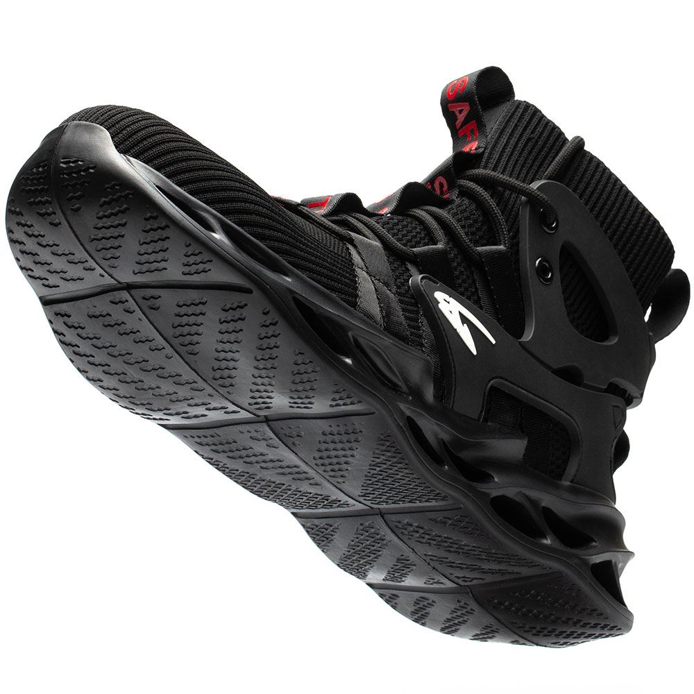 Sneakers for Men Women Lightweight Construction Safety Shoes Comfortable Puncture Proof Slip On Indestructible Steel Toe Work Shoes Black