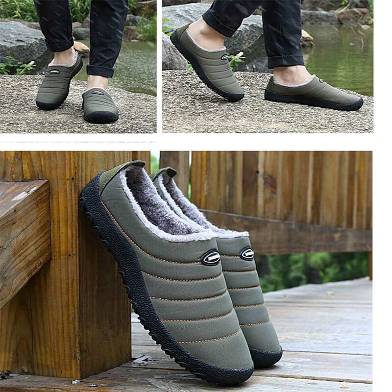 Men's Cozy Memory Foam  Suede Slippers with Fuzzy Plush Wool-Like Lining,  Indoor Outdoor Anti-Skid Rubber Sole